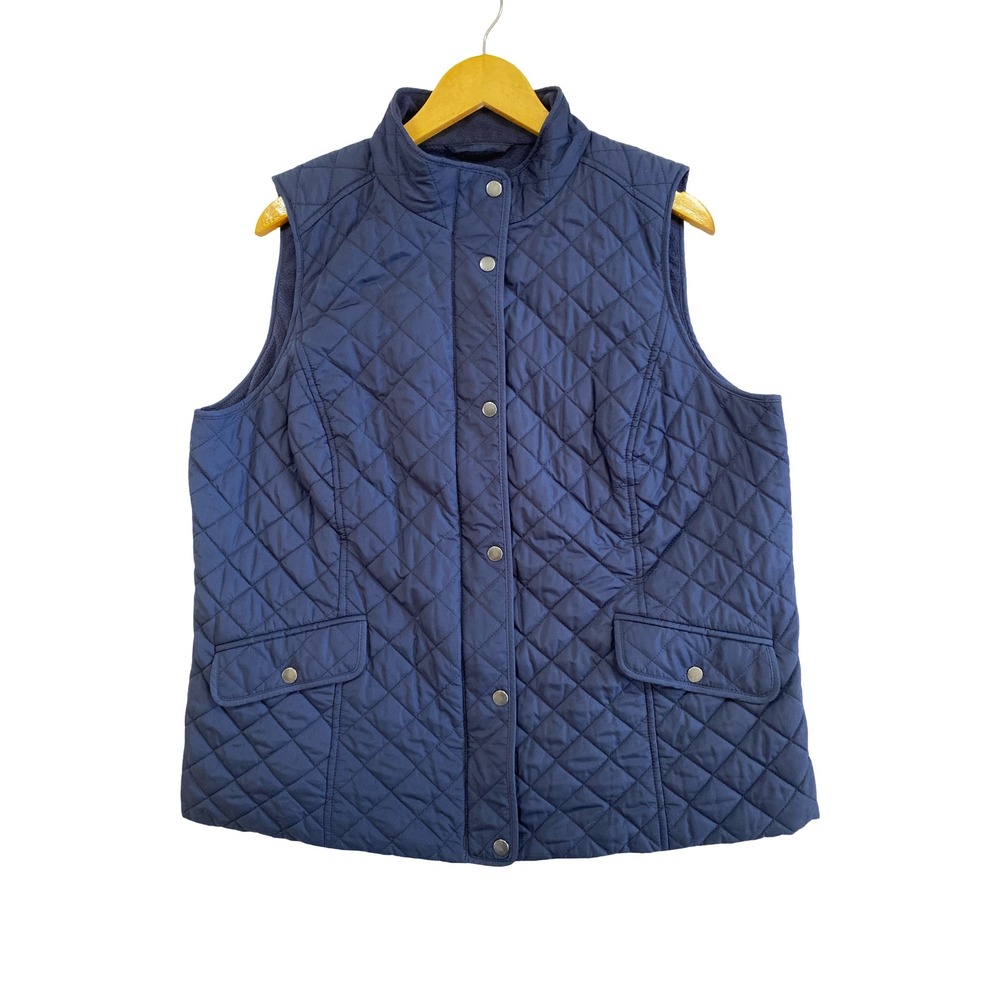 Talbots 1X Navy Quilted Fleece‎ Lined Vest Snap Zip Front Pockets Classic Layer